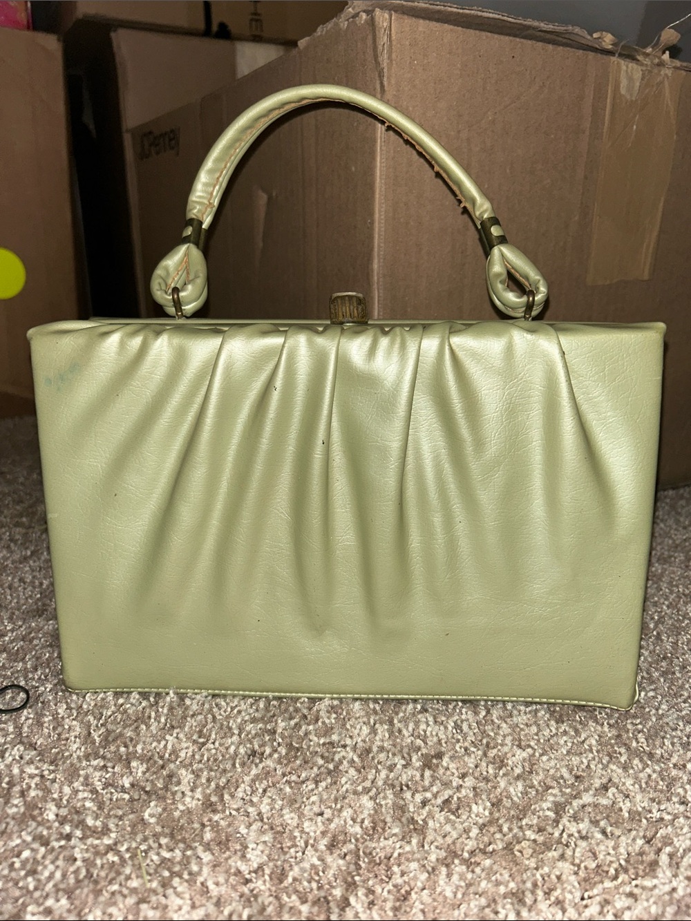 Vintage Light Green Structured Top-Handle Women’s Bag